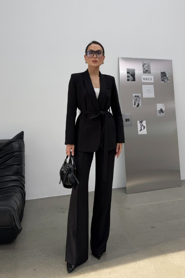 ÖNER Women's Double-Belted Blazer Jacket and Trousers Set