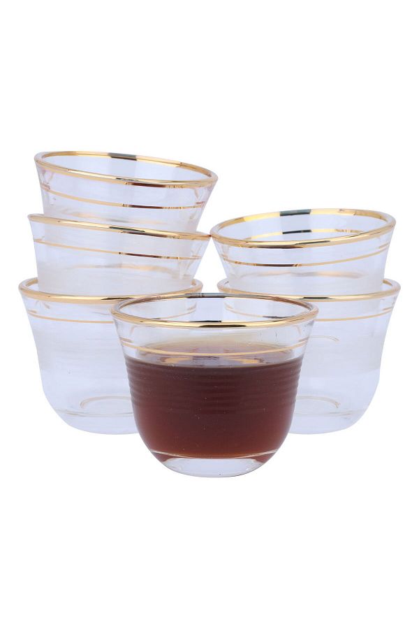ALSAIF-Al Saif Gallery glass tea and coffee serving set, with golden font, 26 pieces - transparent 1