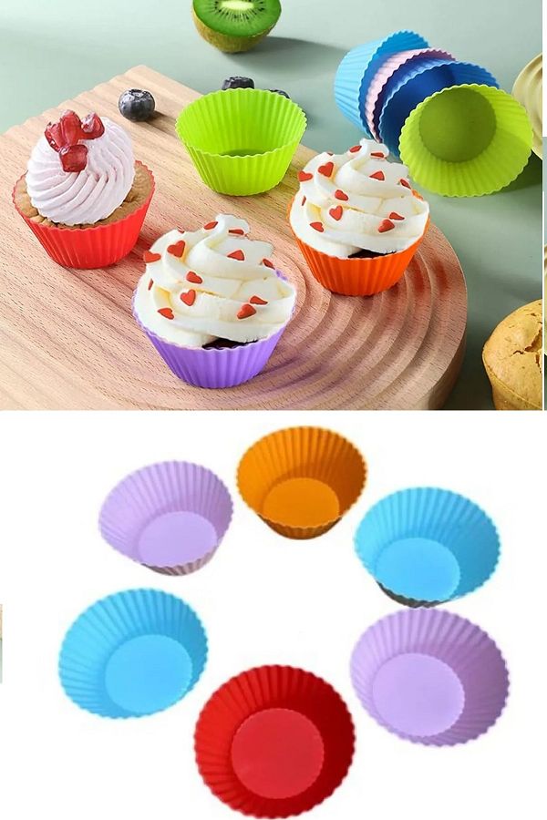 MERTONLİNE-6 Pieces Washable Mini Serrated Muffin Mold - Ribbed Cake - Cupcake - Colored Pastry Container 1
