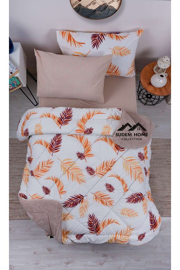 Sudemhome-Welsoft Single Soft Sleeping Set - Double Sided, Beige Feather (with Elastic Scarf) 1