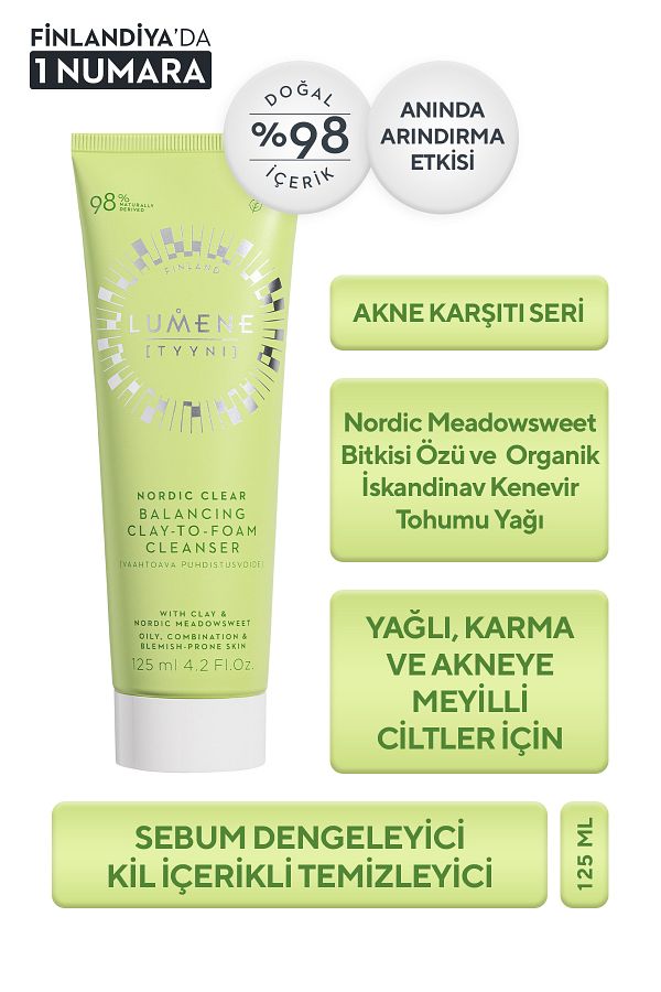 LUMENE-Clay Content Facial Cleanser 125 ml – Sebum Balancing, Purifying & Pore Cleansing Foam 1