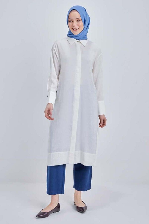 ALLDAY-Bone-Stone Button Modal Shirt Tunic 1