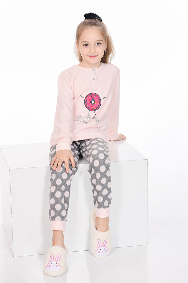 M MOONCOVER Mooncover Kız Çocuk Kışlık Pijama Takımı – Anne-Kız Kombinli Somon