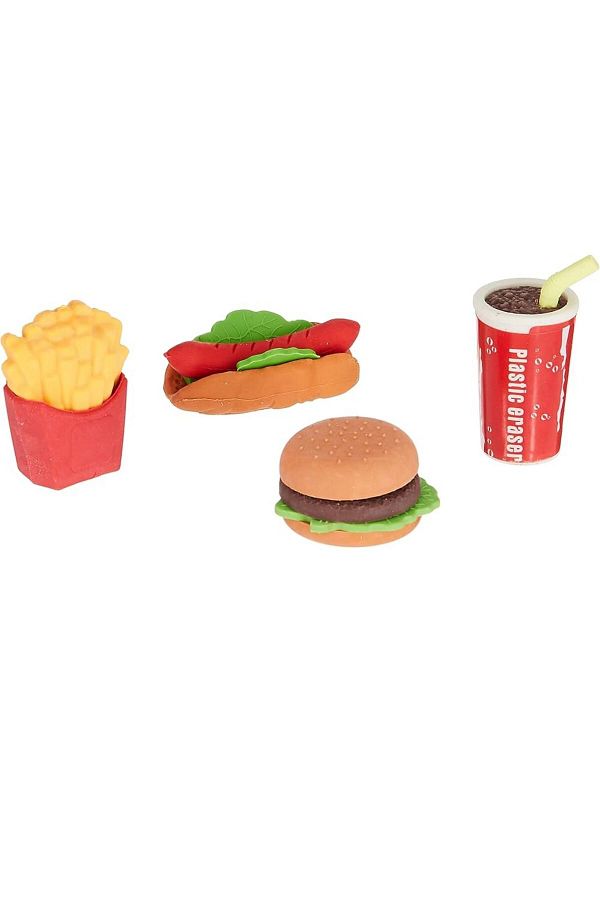 ADATOPTAN-Fast Food Menu Hamburger Cola Potato Sausage Set of 4 Erasers 1
