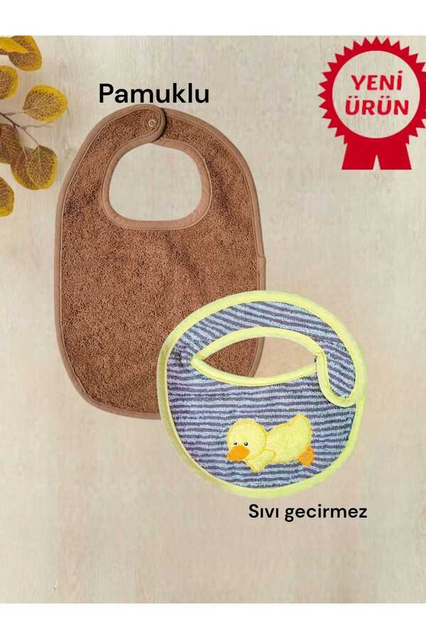 Alpar Tekstil 2'li Bebek - Çocuk Mama Önlüğü Büyük Pamuklu Küçük Muşambalı Sıvı Geçirmez / Ördek