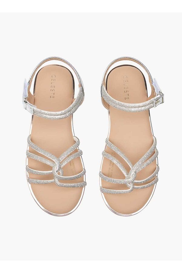 Celeste-Girls' Embellished Sandals with Hook and Loop Closure 1