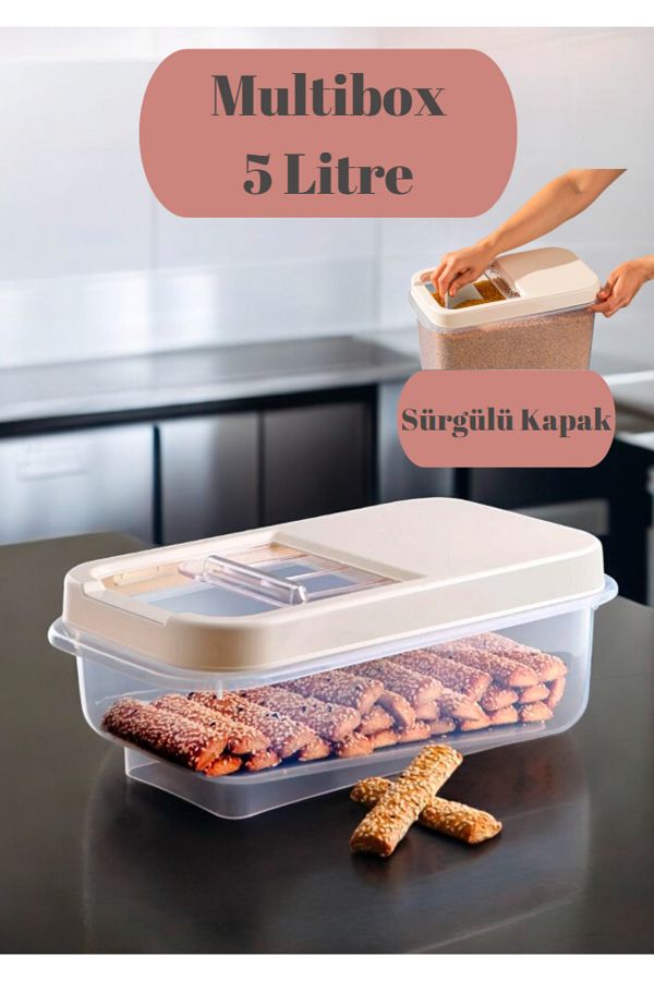 Flash Bazaar-5-Liter Multibox Pulses and Food Storage Set - with Slide, Flour and Cream Lid 1