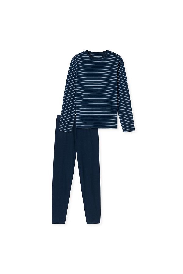 Schiesser-Herren Schlafanzug, lang - Casual Essentials, Baumwolle, Rundhals 1