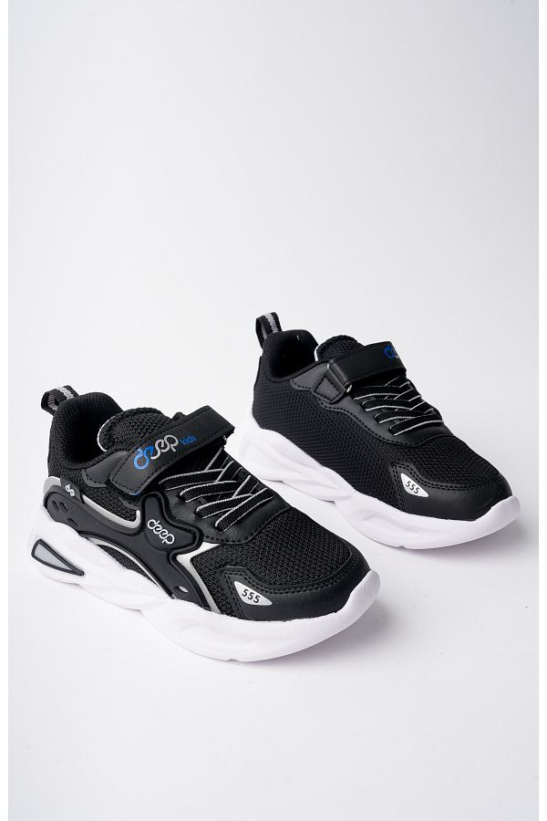 McDark-Pantofi unisex pentru copii cu dantelă din cauciuc alb-negru, talpă ortopedică, fără îngălbenire și velcro 1