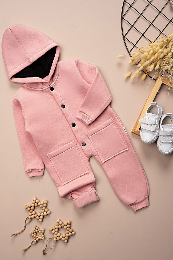 Beniizle Çocuk Kışlık 3 İplik Şardonlu Kapüşonlu Çift Cepli Çıtçıt Düğmeli Tulum