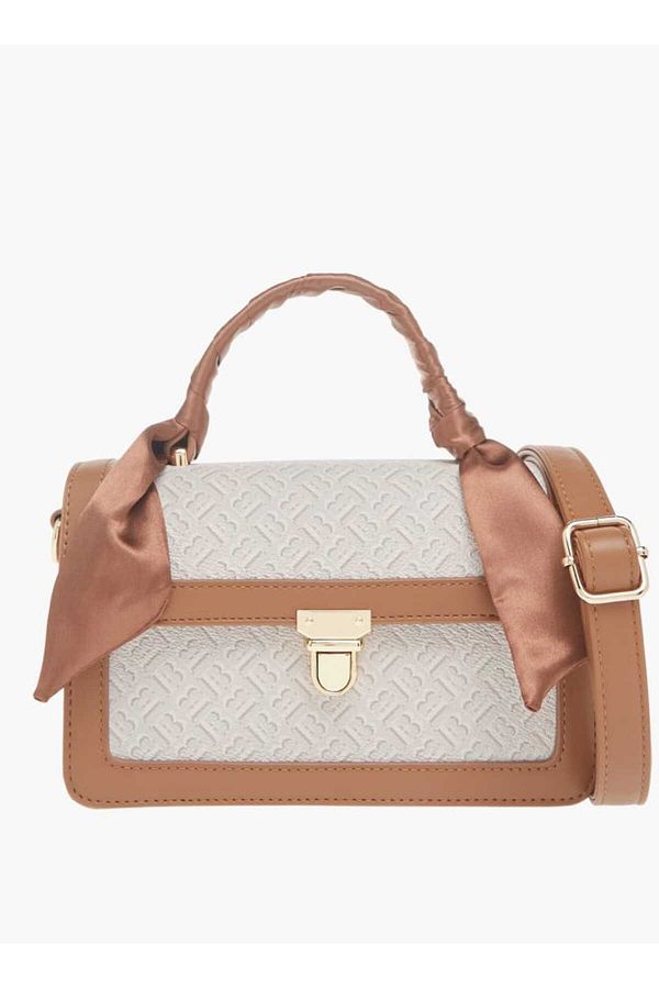 Flora Bella by Shoexpress-Flora Bella Monogram Print Satchel Bag with Grab Handle and Tuck Lock Closure 1