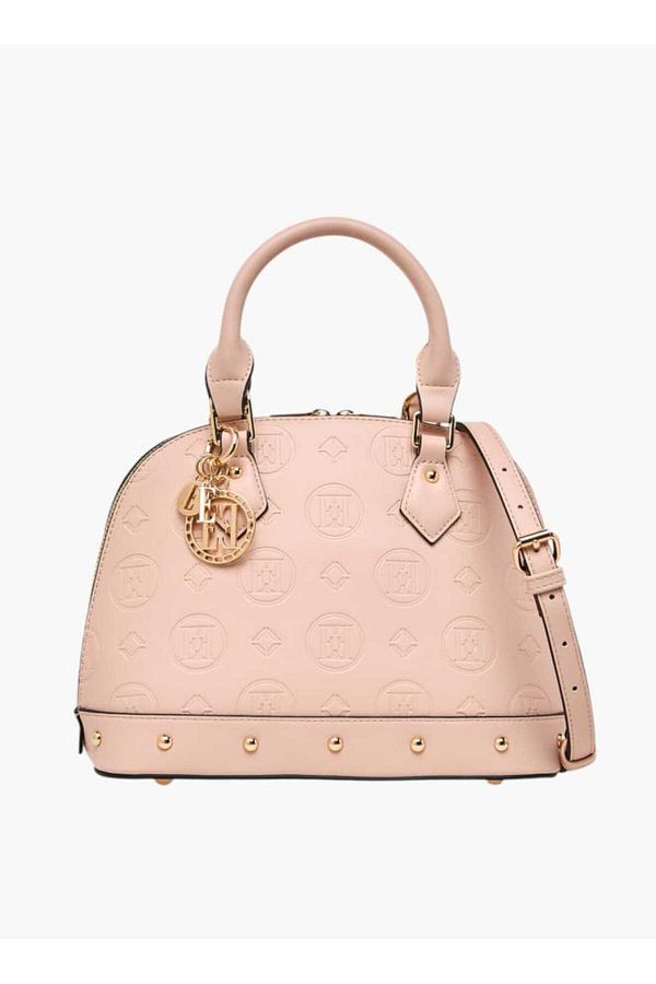 ELLE-Monogram Embossed Tote Bag with Top Handles and Adjustable Strap 1
