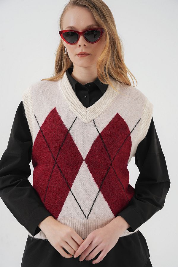 Bigdart-15914 Strickpullover mit V-Ausschnitt – Rot 1