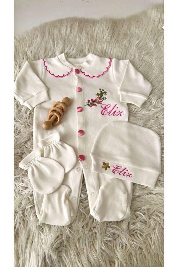 BEYCEY TASARIM Hastane Çıkış Seti Nakisli Tulum Set Isimli Kişiye Özel Tasarım