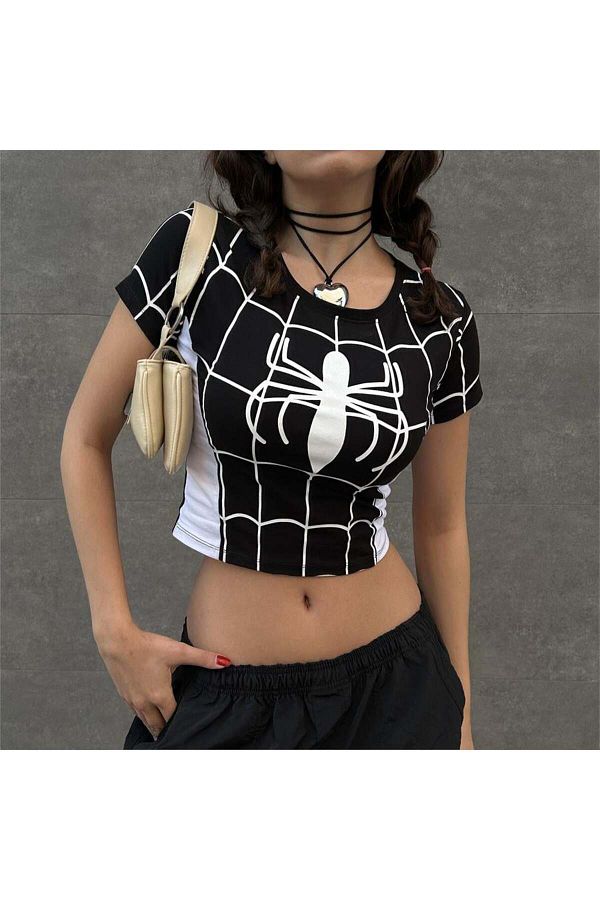Köstebek-Black Spider Cosplay Crop Mânecă Scurtă 1
