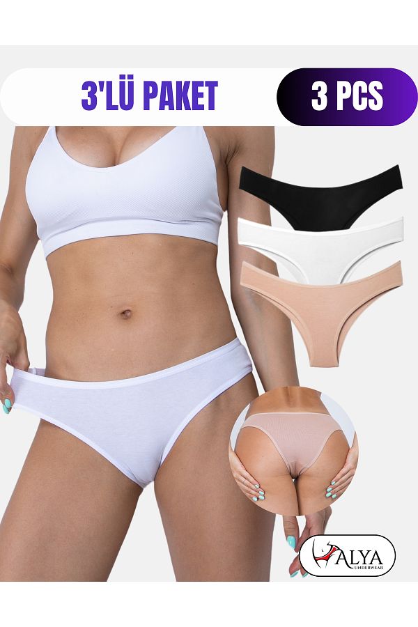ALYA UNDERWEAR-Chiloți brazilieni pentru femei - 1 alb, 1 negru, 1 slab 1