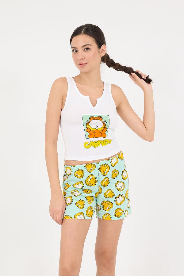 Addax-Ş097-T5 Model Printed Pajama Set with Shorts 1