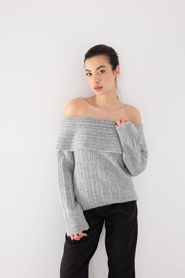 Addax-Boat Neck Long Sleeve Knitwear Sweater K040-C5 1