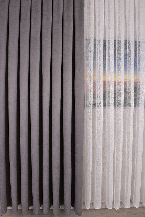 Setekshome-Grey Flat Island Background Curtain V-12488 Single Wing 1X3 Close Pleat 1