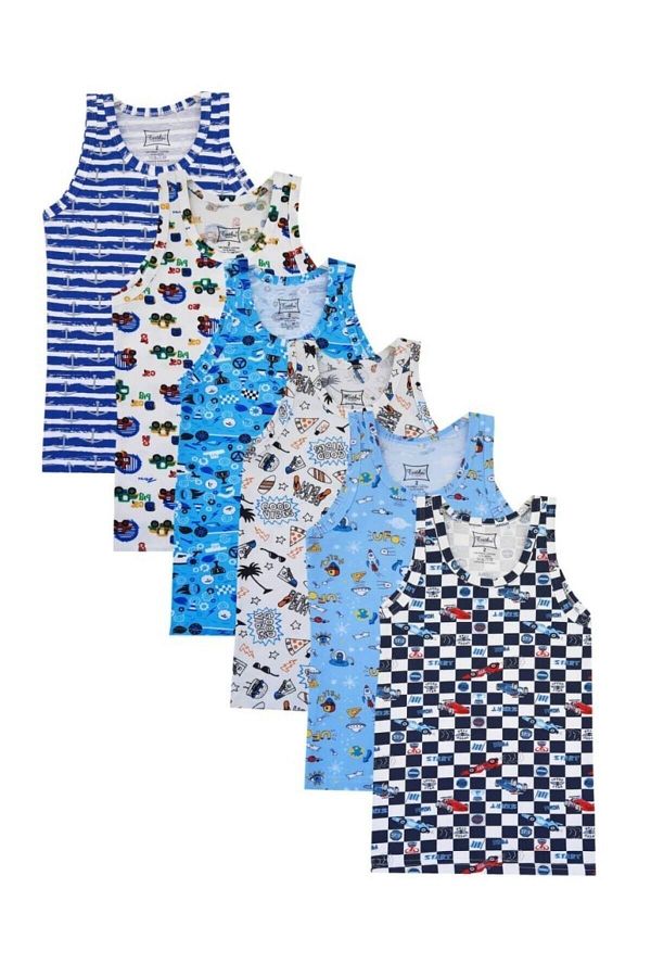 KEYAL-Tutku 6-Piece Boy Colorful Undershirt Cotton Strap Printed Elastane 1