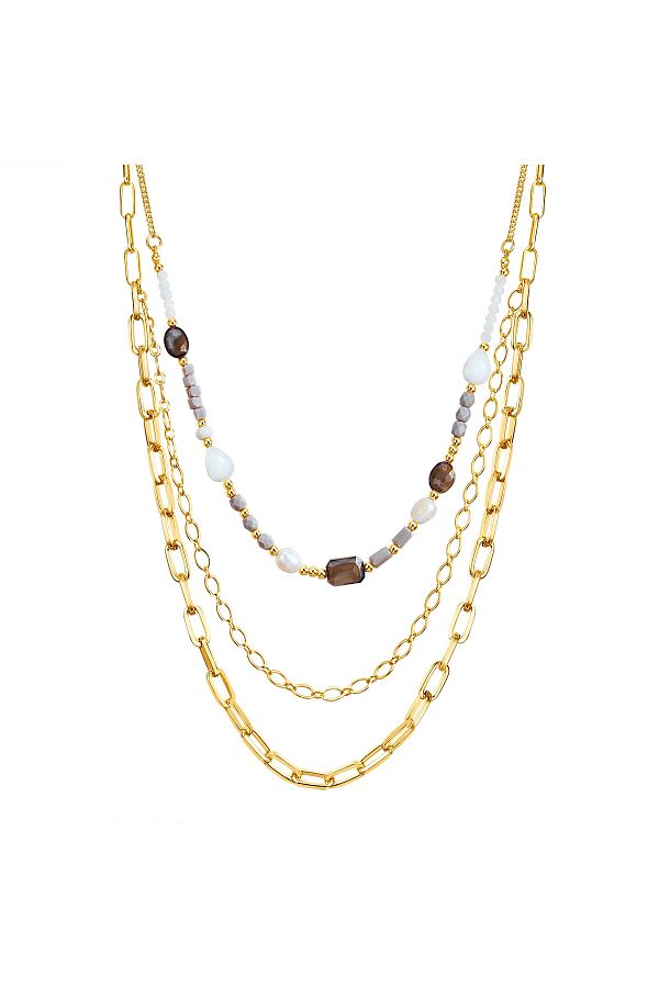 Lulu & Jane-Modeschmuckhalskette Kette gelbgold Muschelkernperle weiß Kristall 1