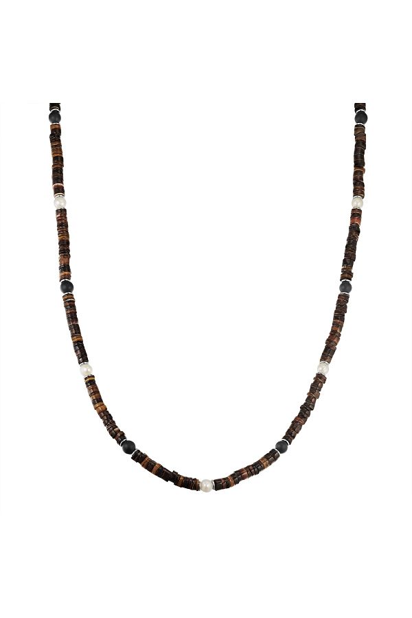 True Rebels-Perlenkette Kette Edelstahl Süßwasser-Zuchtperle weiß Muschelkernperle braun Achat schwarz 1