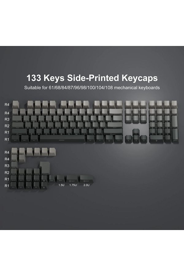 Choice-Grey 133 Keys Grey Keycap Set 133 Keys Pbt Double Shot Side Print Shine Through Backlit Keycaps For 1