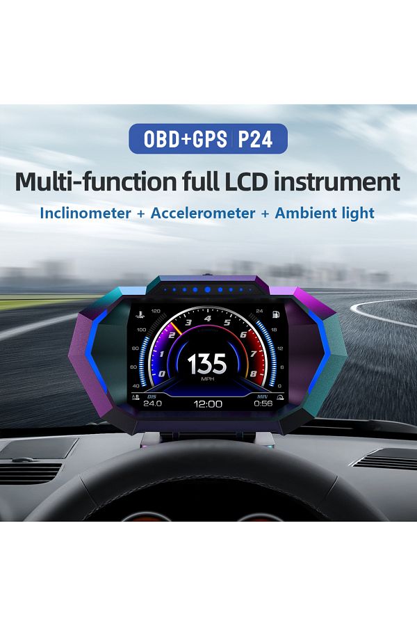 ZMFJH-Obd Gps Hud P24 Car Obd Head Up Display Hud On Board Computer Digital Speedometer Water Temp Fu... 1