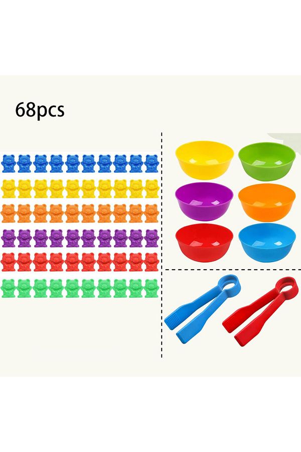 Choice-68pcs Set Counting Bears Matching Games Color Sorting Bowls Tweezers Preschool Learning Education Mo 1