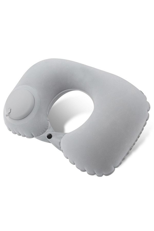 Choice-Grey Flocking Inflatable Portable Neck Pillow That Can Be Stored And Self Filled Suitable For Outdoo 1