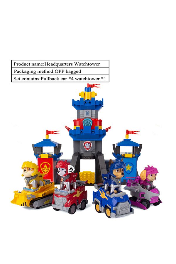 Choice-No Box Paw Patrol Building Blocks Toys Rescue Knight Series Pullback Car Watchtower Rescue Base Comm 1