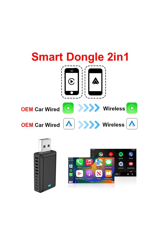 QMCARTRADE-365 Days Guarantee Smart Dongle Wireless Carplay Adapter Android Auto Wireless Smart Dongle 2in1 For 1