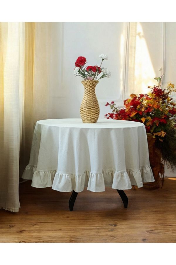 MZN Home-Ruffled Round Tablecloth (En X Size) 1