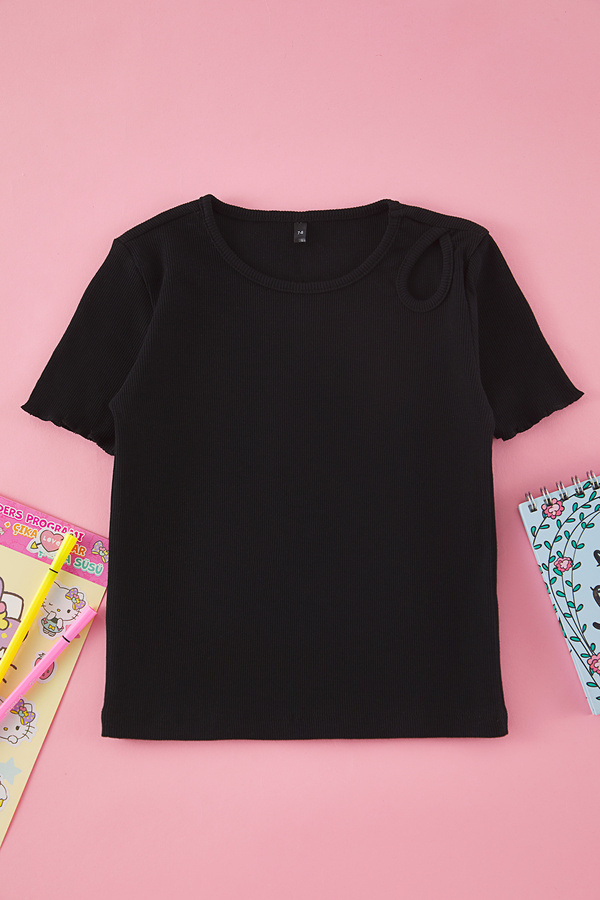 TRENDYOLKIDS-Černé dívčí pletené tričko Tkdss25Ts00022 1