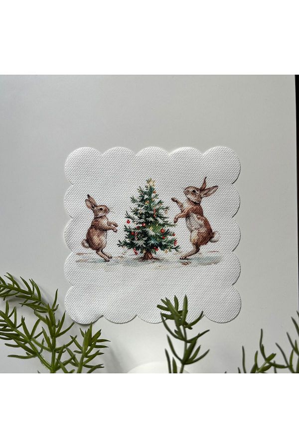DECO-Christmas Cheerful Rabbit and Pine Tree Patterned Cocktail Napkin Fabric 1
