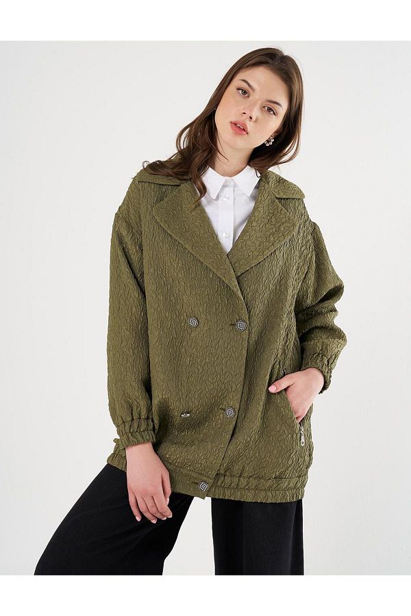 Kayra-Khaki Double Breasted Wafer Jacket 1