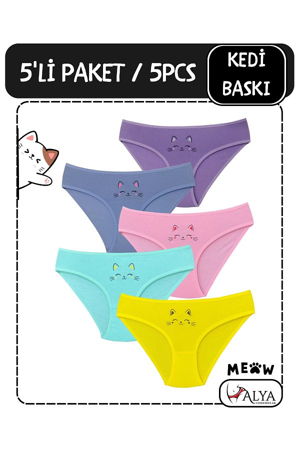 ALYA UNDERWEAR-Chiloți Fete Bumbac Imprimat Pisica Zâmbitoare, Chiloți Slip 1