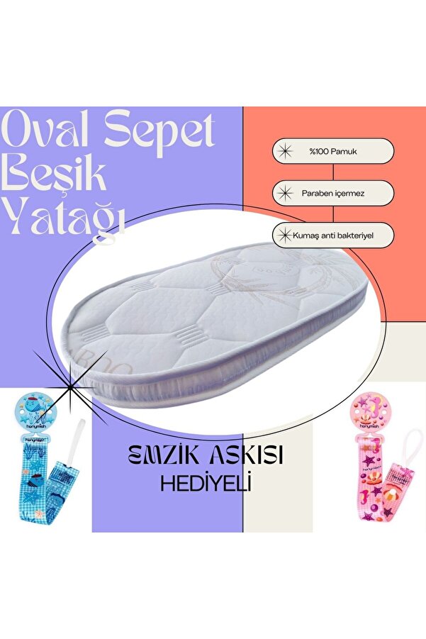 Bhouse Anne Yanı Oval Beşik Bambu Kumaş 50x90x12 Cm Sünger Yaysız Park Yatak