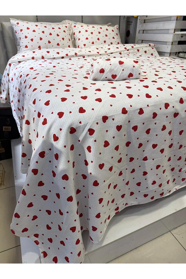 ŞENER HOME-Heart Patterned Bed Sheet Elastic Single Pique Set 1