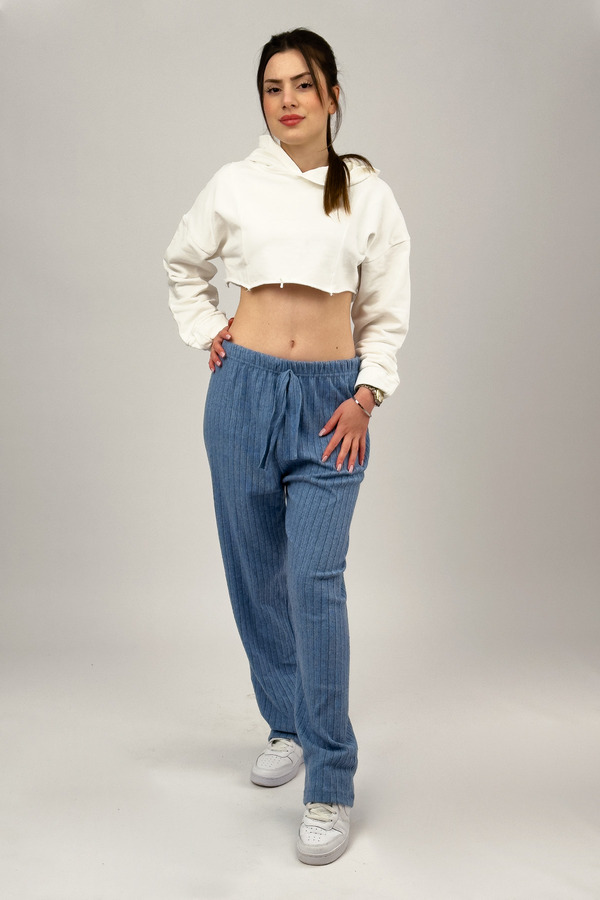 Betimoda-Blue Cotton Soft Textured Oversize Women's Tracksuit Pajama Bottoms - Elastic Waist 1