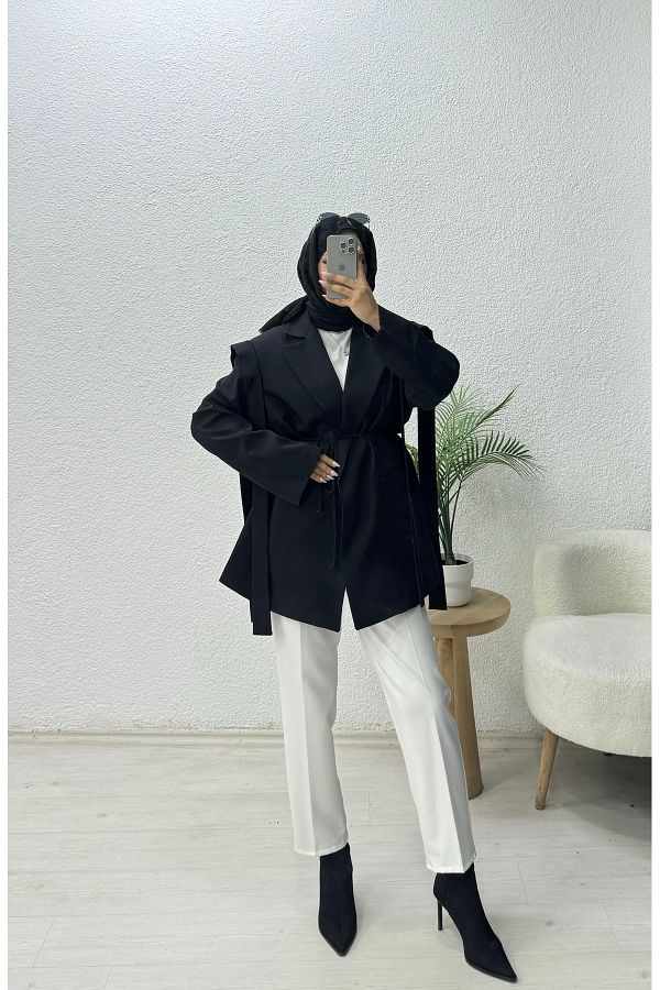 lurex moda-Blazer Jacket with Shoulder Belt 1