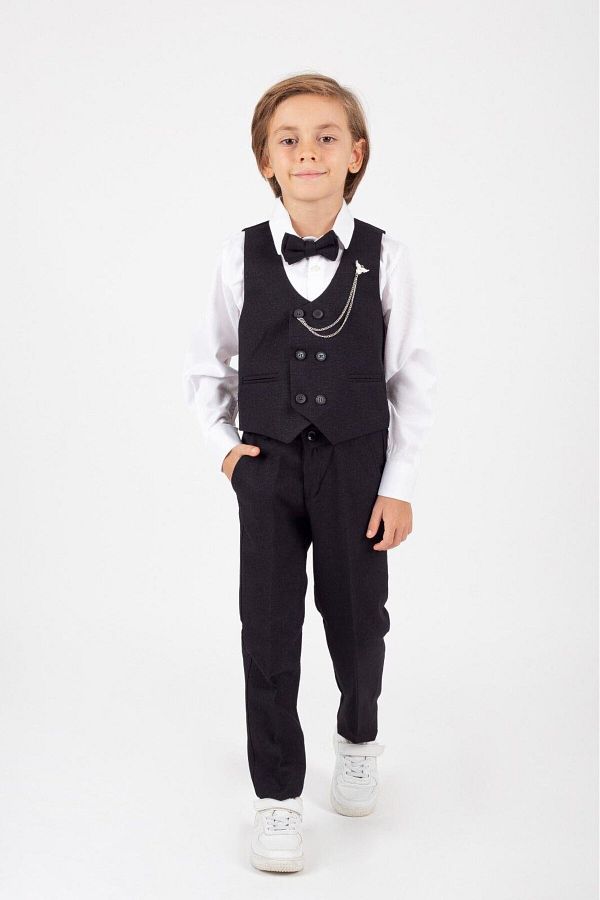 Magu-Black Kids Suit Stylish Design Tuxedo with Bow Tie Vest 1