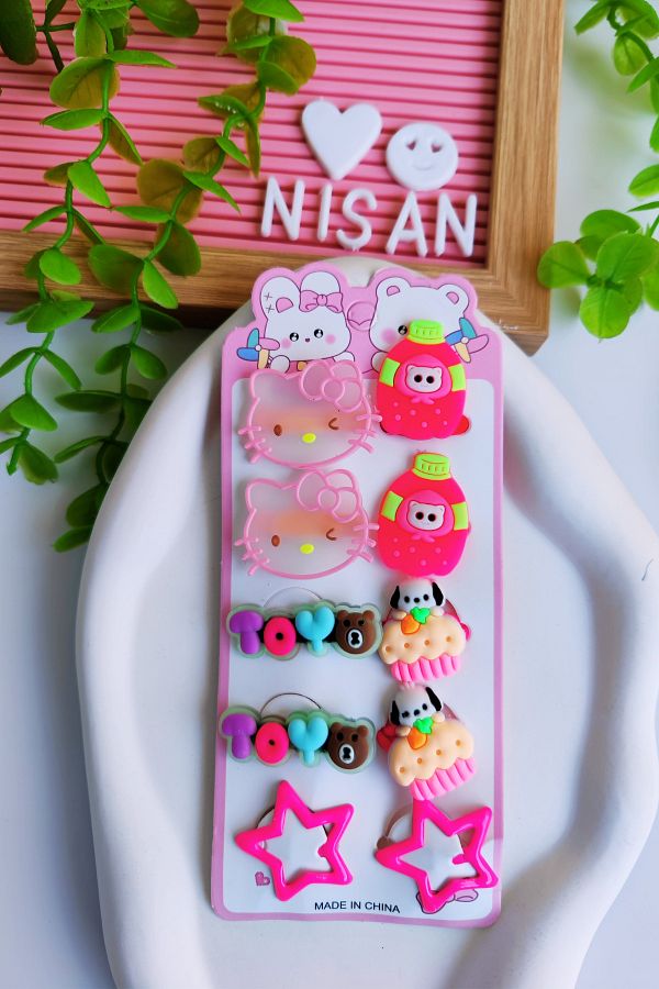 Nisankids-طقم إبزيم مكون من 10 قطع من كورومي هالو كيتي - 4 إطارات، 4 كوليت، 2 نجوم 1