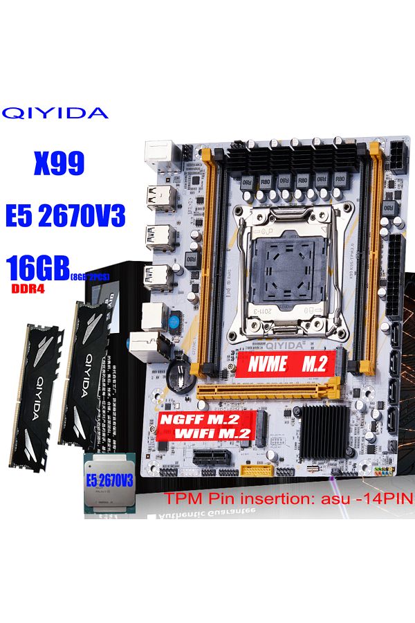 Choice-مجموعة اللوحة الأم QIYIDA X99 مع وحدة المعالجة المركزية LGA2011-3 Xeon E5 2670 V3 (2*8 جيجابايت) وذاكرة وصول عشوائي DDR4 سعة 16 جيجابايت وM-ATX NVM... 1