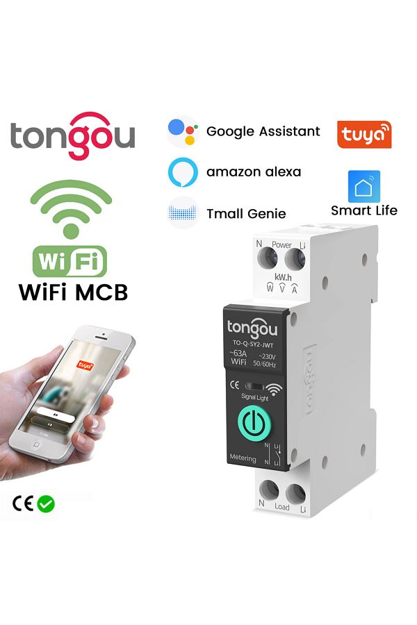 TONGOU-TUYA Smart WiFi MCB Circuit Breaker with Power Metering and Wireless Control (1-63A) for Overcurr... 1