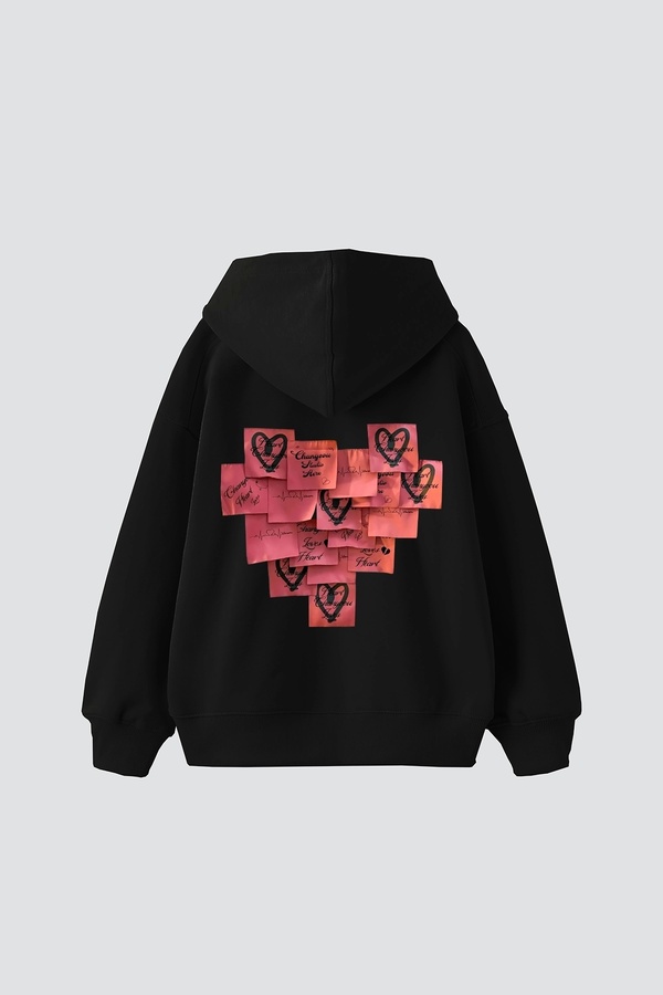 Sekizbiraltı-Love Printed Oversize Unisex Μαύρο Hoodie 1