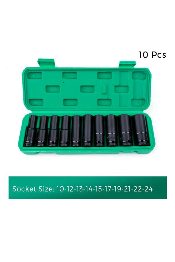 Binoax-10pcs 10-24mm 10pcs 1/2" Drive Metric Impact Socket Set Universal Socket Metric Drive Deep Socket Se 1