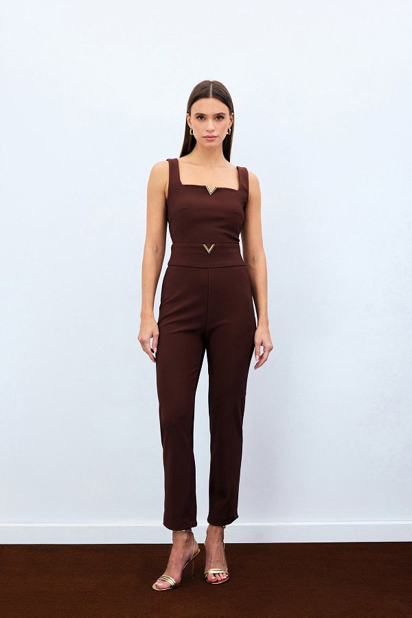 Sateen-Pantaloni cu accesorii în talie - maro 1
