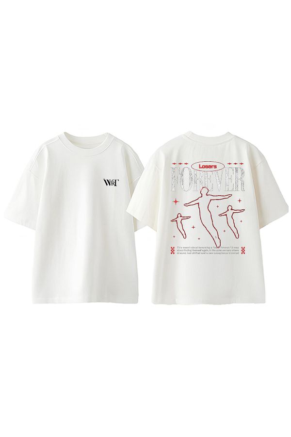 THEWERT-Μπλουζάκι Losers Forever Design Back Printed Βαμβακερό λευκό oversize μπλουζάκι 1