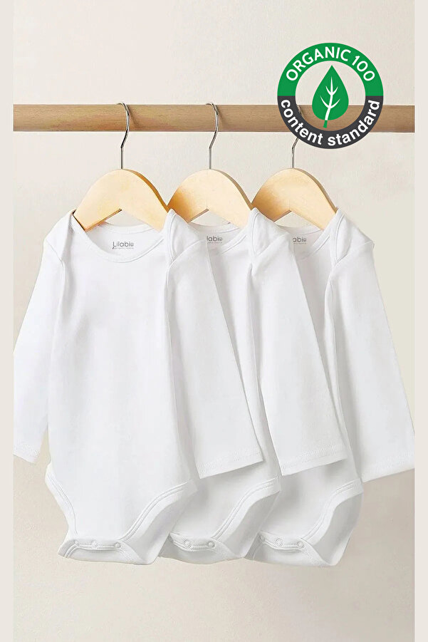 Lilabio %100 Organik Pamuk 3lü Uzun Kollu Bebek Body Zıbın